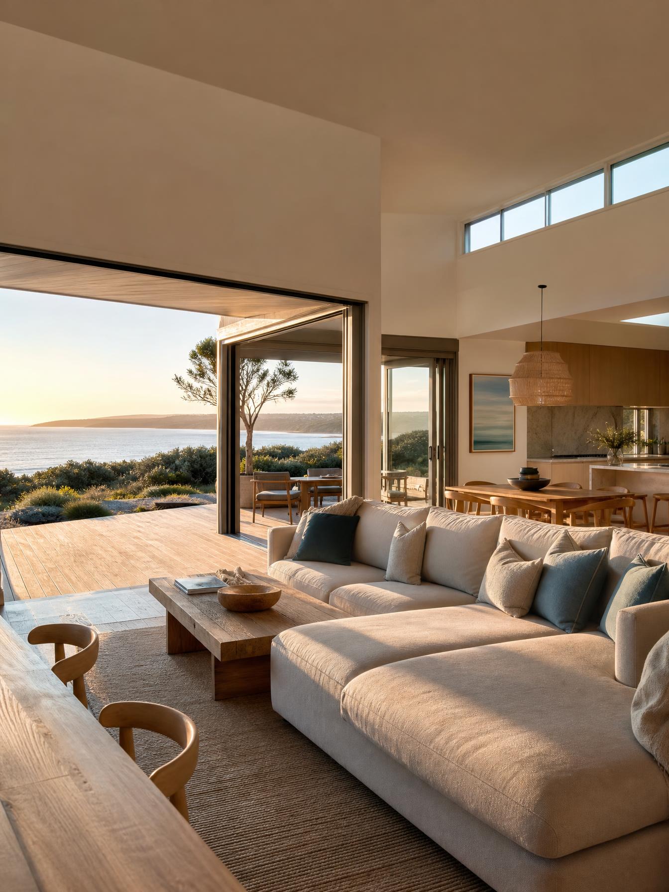 Contemporary coastal home at golden hour