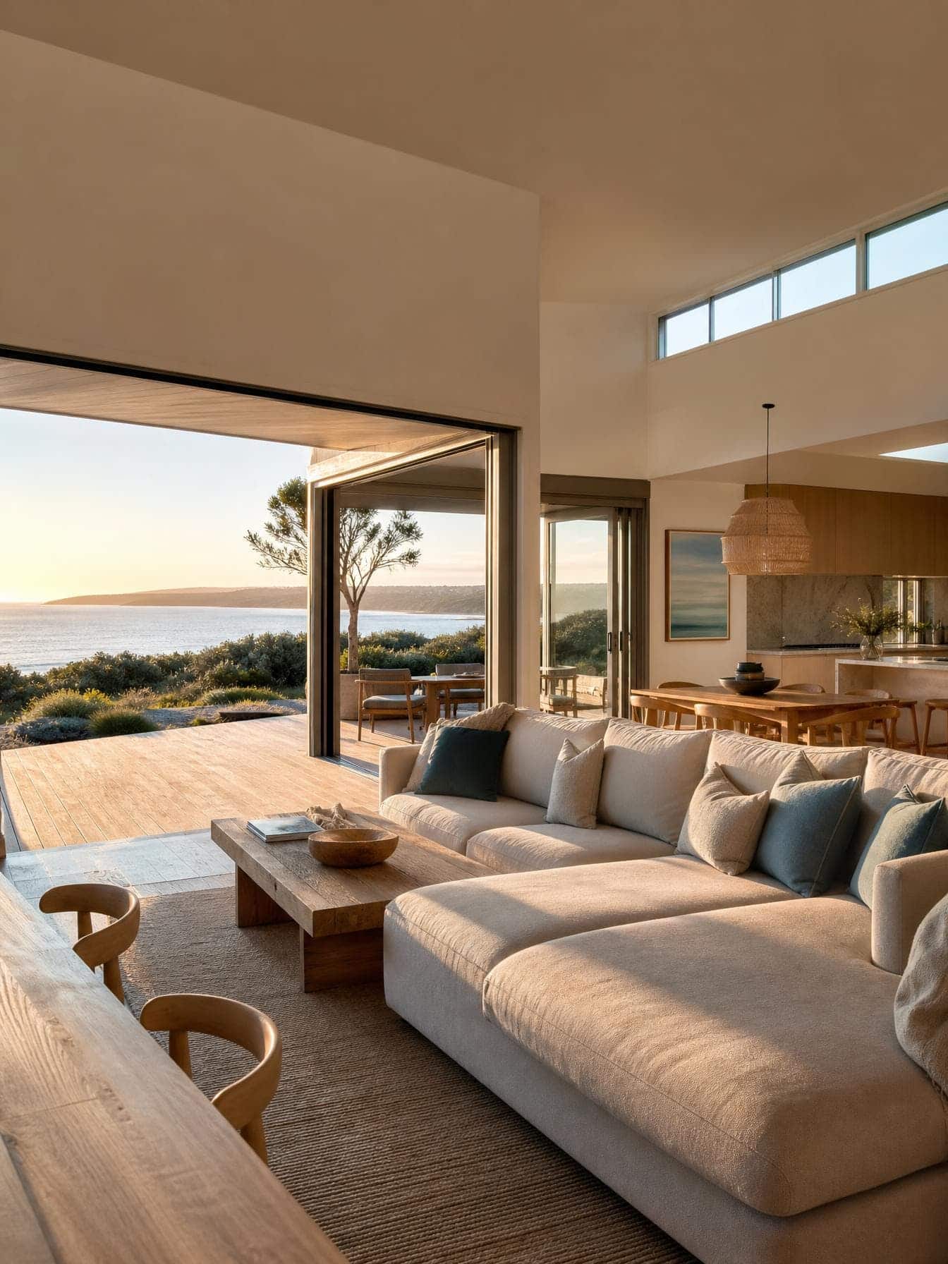 Contemporary coastal home at golden hour